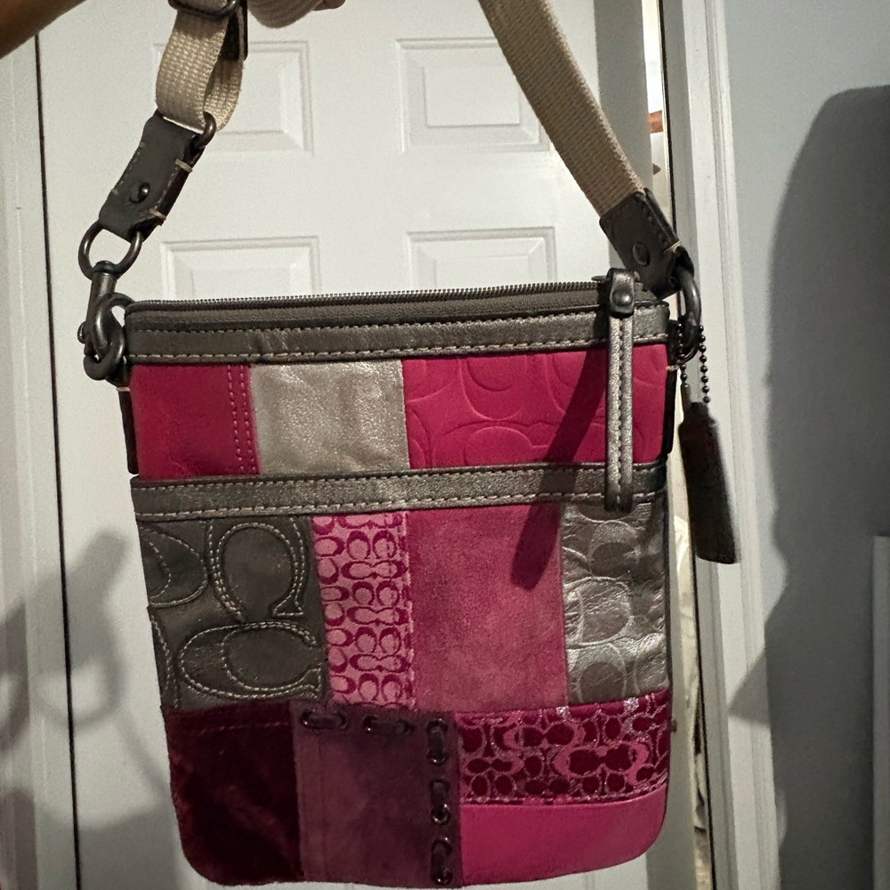 COACH Patchwork Shoulder Bag - Pink and Silver
